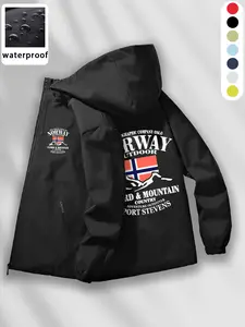 Gorpcore Style Black Windbreaker: Norway Mountain Flag Graphic Hooded Jacket | Quick-Dry Functional Outwear for Streetwear & Adventure Travel | Trendy Spring Fall Layer