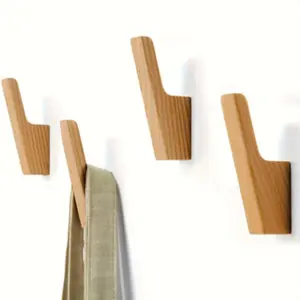 4-Piece Rustic Wooden Wall Hooks Set - Easy to Install, Handcrafted Entryway, Bedroom, and Bathroom Coat Rack - Home Organization Decor, Perfect as a Mother's Day Gift, Bathrobe and Towel Hooks, Storage Hooks, Christmas Decorations