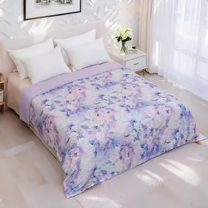 Cooling Comforter for Hot Sleepers, Peony+Rose Purple Watercolor Cooling Blankets  Size 90"x90",Double-Sided Cool Technology, Q-Max>0.43,Lightweight Breathable, Cold Blanket for Bed