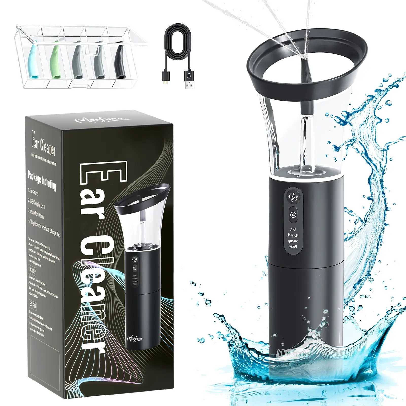 Morfone Electric Ear Irrigation System, Rechargeable Ear Wax Removal Tool with Safe Temperature Control, 4 Pressure Levels, IPX6 Waterproof for Deep Cleaning, Ear Cleaning Tool
