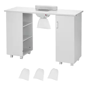 VEVOR Manicure Table, Nail Table Station with Electric Dust Collector, Moveable Nail Tech Desk with 8 Wheels (4 Lockable), 3 Dust Bag & Wrist Rest, MDF Nail Art Workstation for Spa Beauty Salon, White