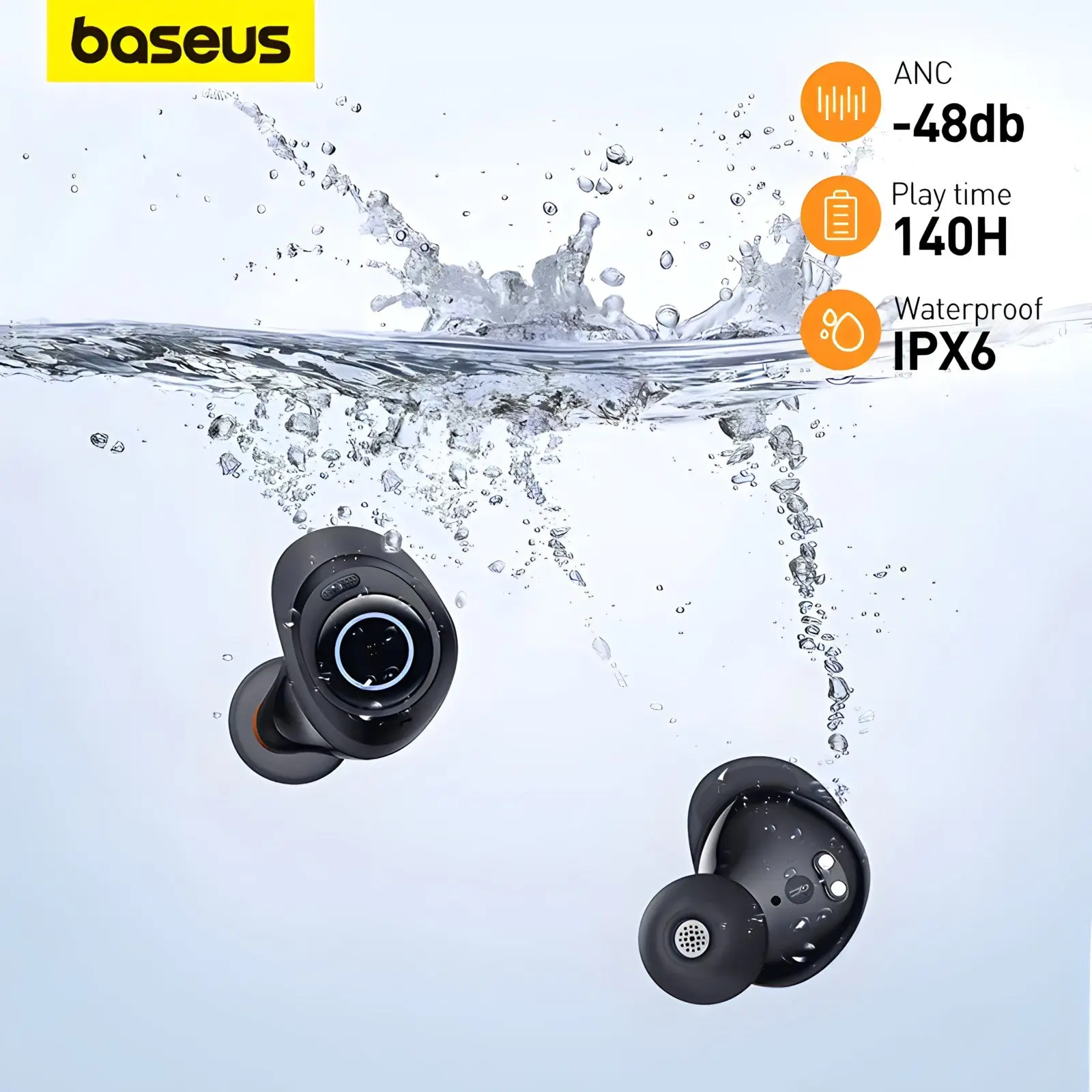 Baseus Bowie WATERPROOF MA10 ANC Wireless Earphone 48dB Noise Cancelling 140h Playtime Bluetooth 5.3 Headphone IPX6 Waterproof Sport Earbud