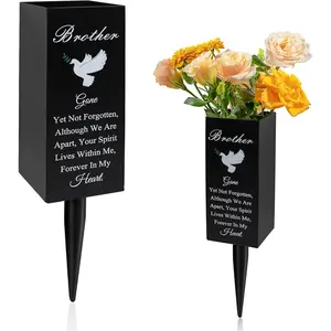 Brother Metal Cemetery Vases - Grave Decorations with Stake, Memorial Markers, Outdoor Yard Sign
