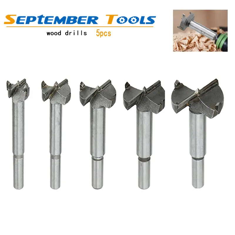 5pcs Carbide Tip Shank Step Drill Bit Set, 15-35mm Heavy-Duty Cemented Carbide Metal Hole Saws, Wood Cutting & Boring Hardware Tools, Drill Bit Sets