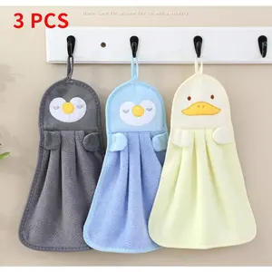 3pcs Kitchen Hand Towel Cute Hanging Thickened Absorbent Non-Shedding Children's Coral Fleece Hand Towel Soft and Dirt-Resistant