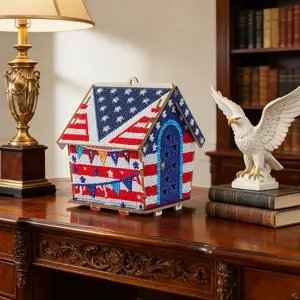 Diamond Painting Kit - Wooden DIY House Set, Full Diamond Craftsmanship, American 250th Anniversary & Independence Day Decor, Tabletop Ornament, Gift for Loved Ones/Friends