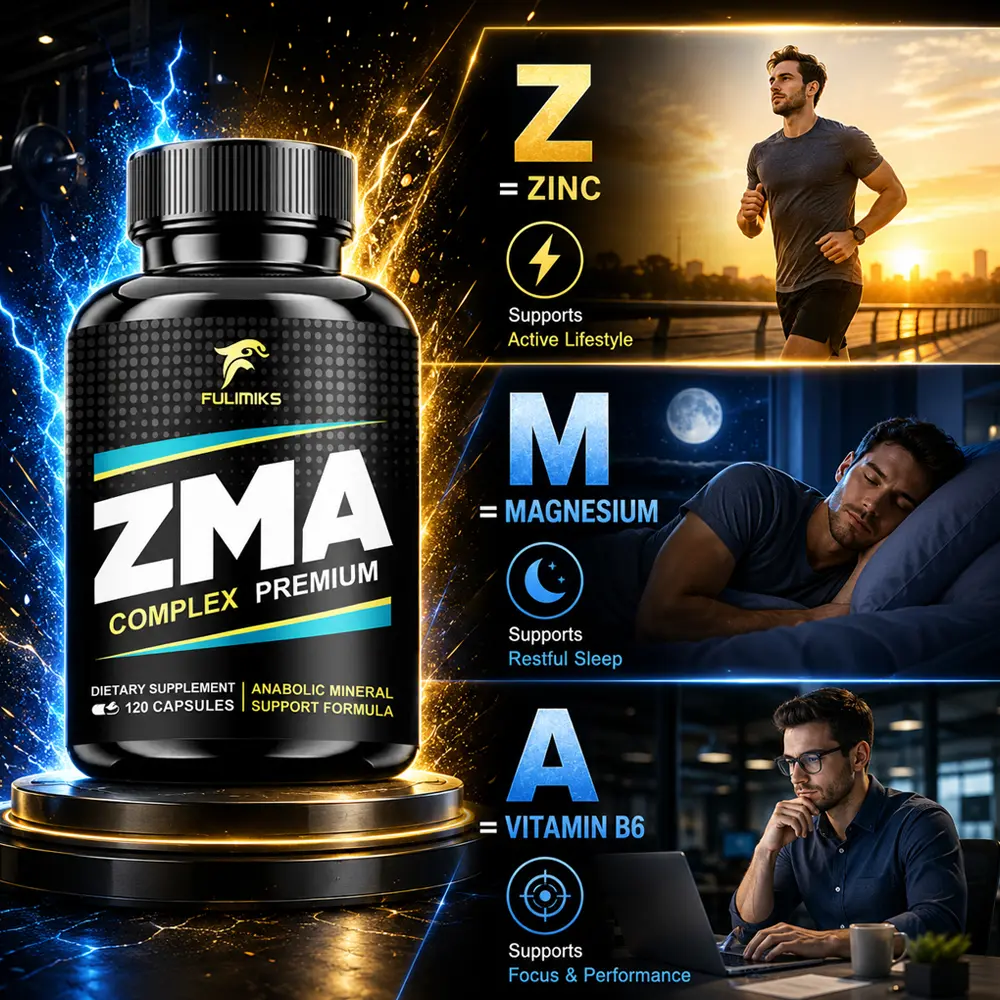 ZMA Supplements Capsules, with Zinc, Magnesium, Vitamin B-6, Support Energy, Brain, Overall Health, Joint, Suitable for Men & Women