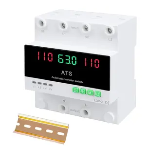 63A 110V Automatic/Manual Transfer , L1 Priority Phase Selector, LED Display, Din Rail Mount, 50/60Hz, CE Certified ATS for Generator, Inverter, Public Power