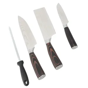 3PCS Chef Cutter with Sharpener Wood Handle High Carbon Stainless Steel Japanese Cutter Set for Kitchen