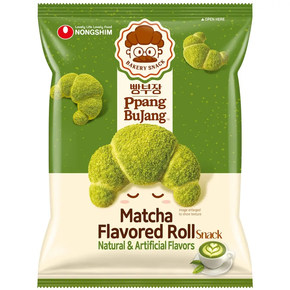 Nongshim Ppang Bujang Sweet Roll Crispy Crunchy Asian Snack - Low Fat, Individually Wrapped Crisps & Puffed Snack - Matcha, Chocolate, Salted Butter Flavors - 1.94 oz, Ideal for Lunch Boxes, Crispy Crunchy Snacks