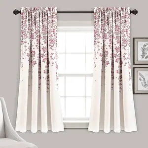 Set of 2 (63"x52") Weeping Flower Light Filtering Window Curtain Panels Purple/Gray - Lush Décor: Kids' Room Decor