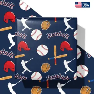 Baseball Wrapping Paper for Birthday Father's Day Graduation, Blue Sports Gift Wrap for Boys Kids and Baseball Fans With Bats, Balls, and Players Design, Christmas Gift for Him, Gift For Her
