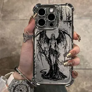 luxury bloodsacrifice Black Angel Death demon Plating Ca  For iPhone 16 15 14 13 12 11 Pro Max X   XSMax   Plus Shockproof
