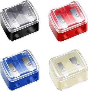 4-Pack Dual-Hole Makeup Pencil Sharpener Set, Smooth Durable Stainless Steel Blades, Lightweight Removable Plastic Cover, Manual Cosmetic Tool for Women, Fits Lip Liner, Eyeliner, Brow Pencils