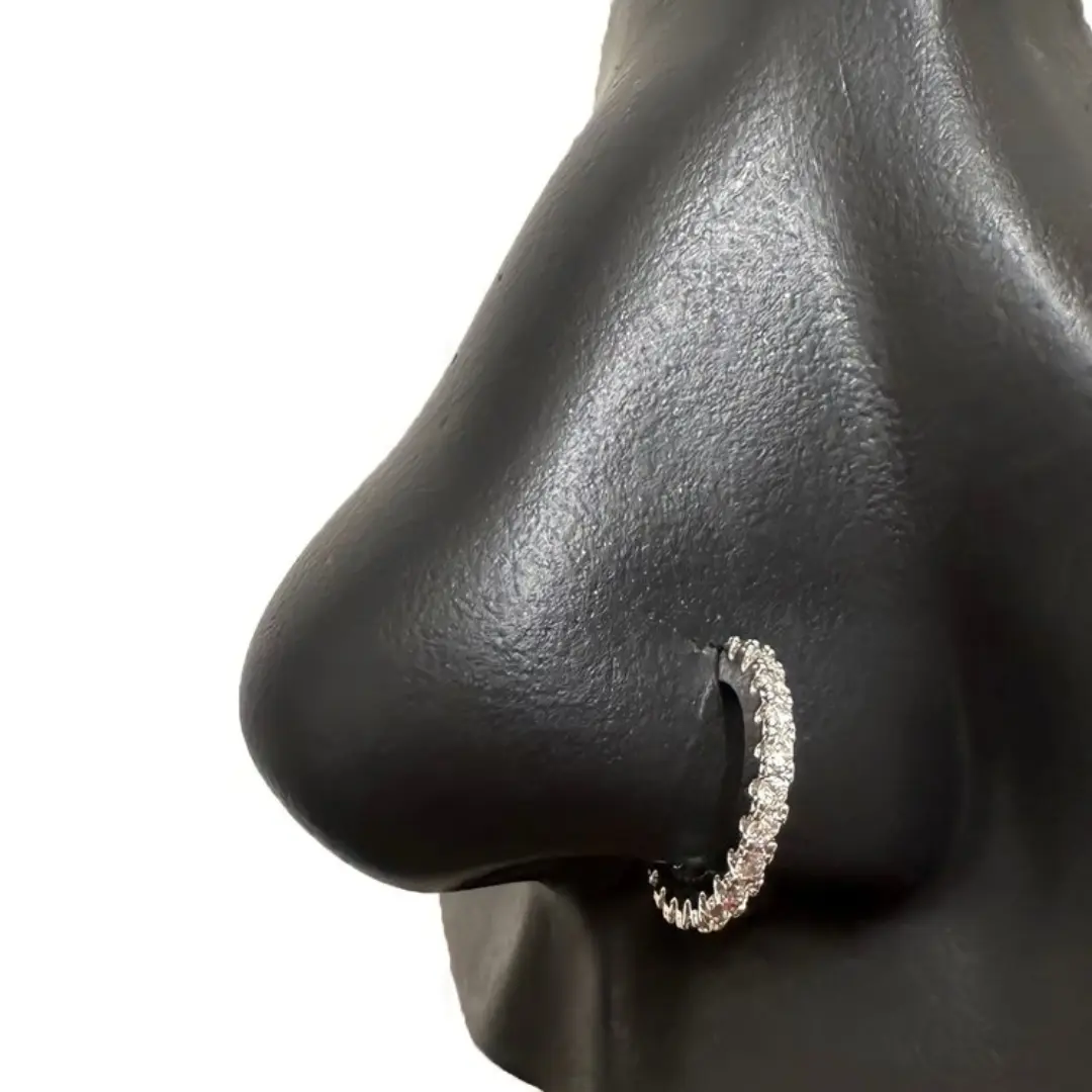 Statement Gold XL Studded Diamond Nose Hoop, Nose rings, Nostril Piercing, Hypoallergenic Nose Jewelry