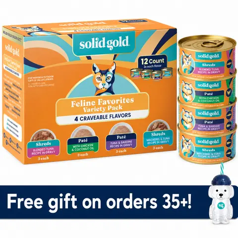 Solid Gold Feline Favorites Wet Food Variety 12 Pack for Cats Fish Assorted Flavors & Textures Complete Balanced Diet