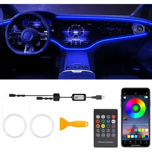 Interior  LED Strip Lights with  APP & Remote Control, RGB 2 in 1  Ambient Lighting Kit with 158 Inches Fiber Optic, Inside Neon Dash Strip with  Mode