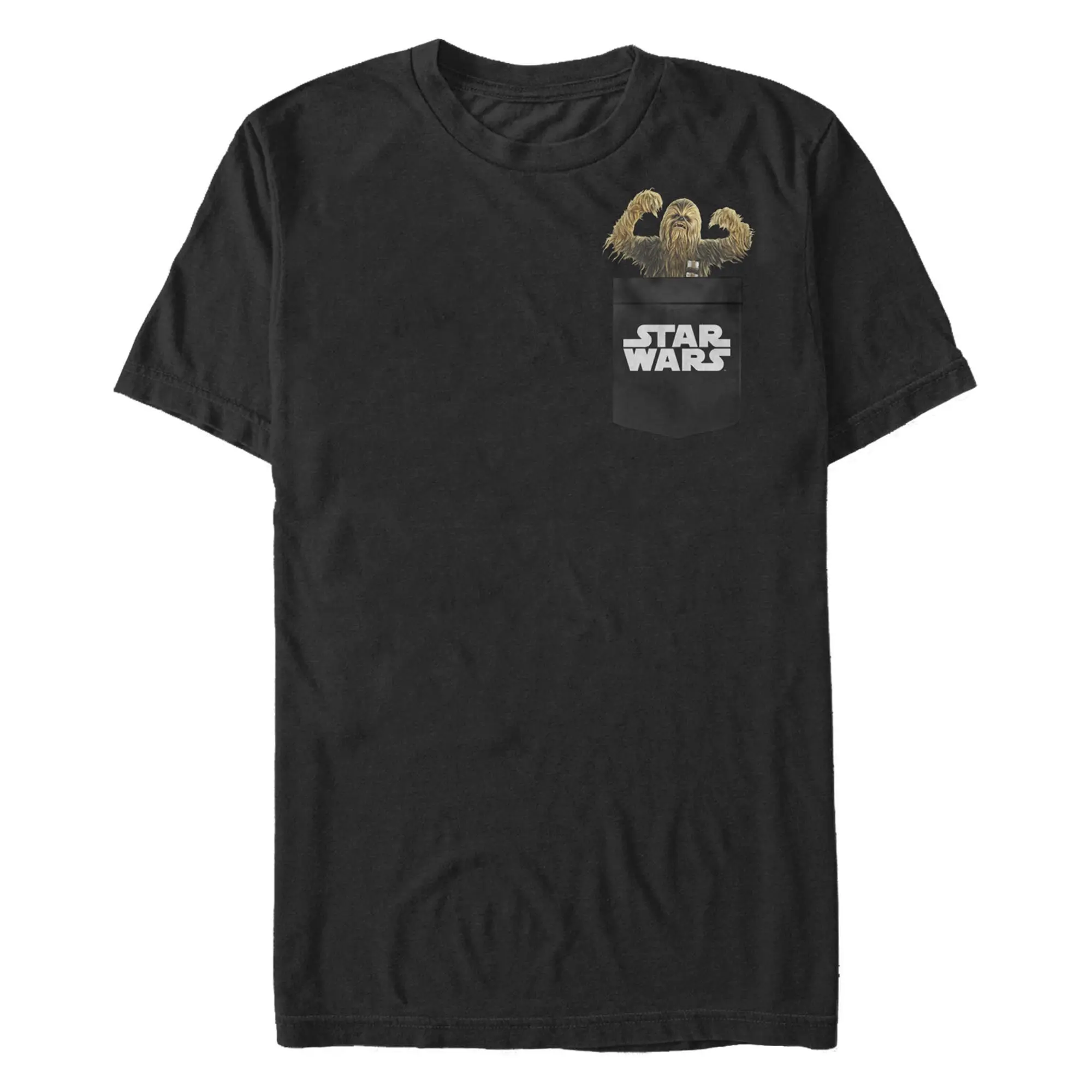 Men's Star Wars: A New Hope Chewbacca Apparel, Round Neck Short-Sleeve T-Shirt, Faux Pocket Top