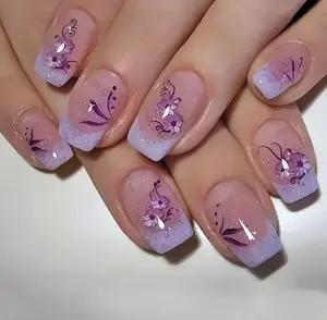 24pcs Square Pres-On Nails With Sweet Floral Design,Glossy Finish,Suitable for Womens,and Fake Nails Category,Nails Stickers