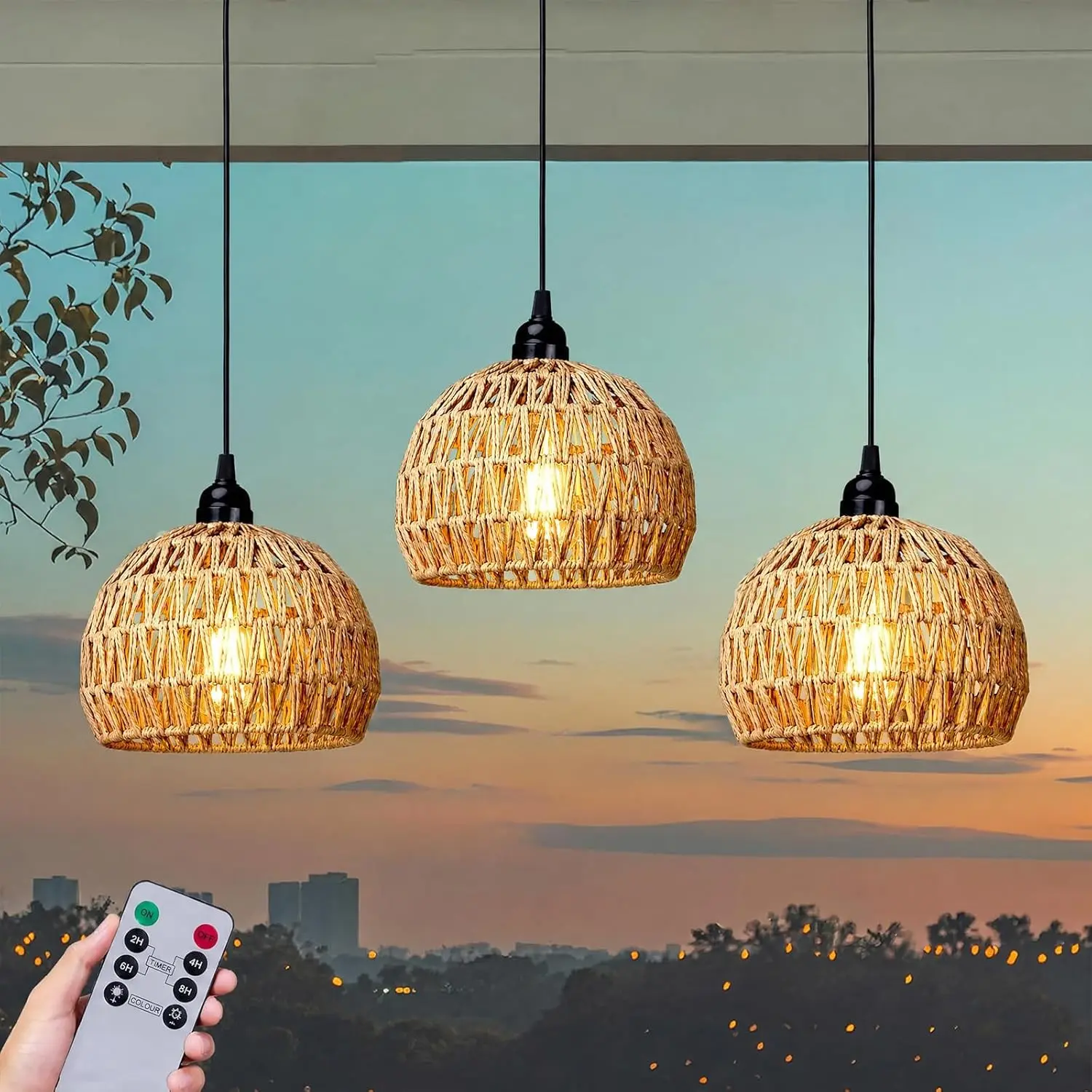 Battery Operated Hanging Outdoor Chandelier, Battery Power Pendant Light, Gazebo Lights Outdoor Waterproof, for Gazebo, Pergola, Porch, Patio, Indoor Outdoor Decor Lighting (3)