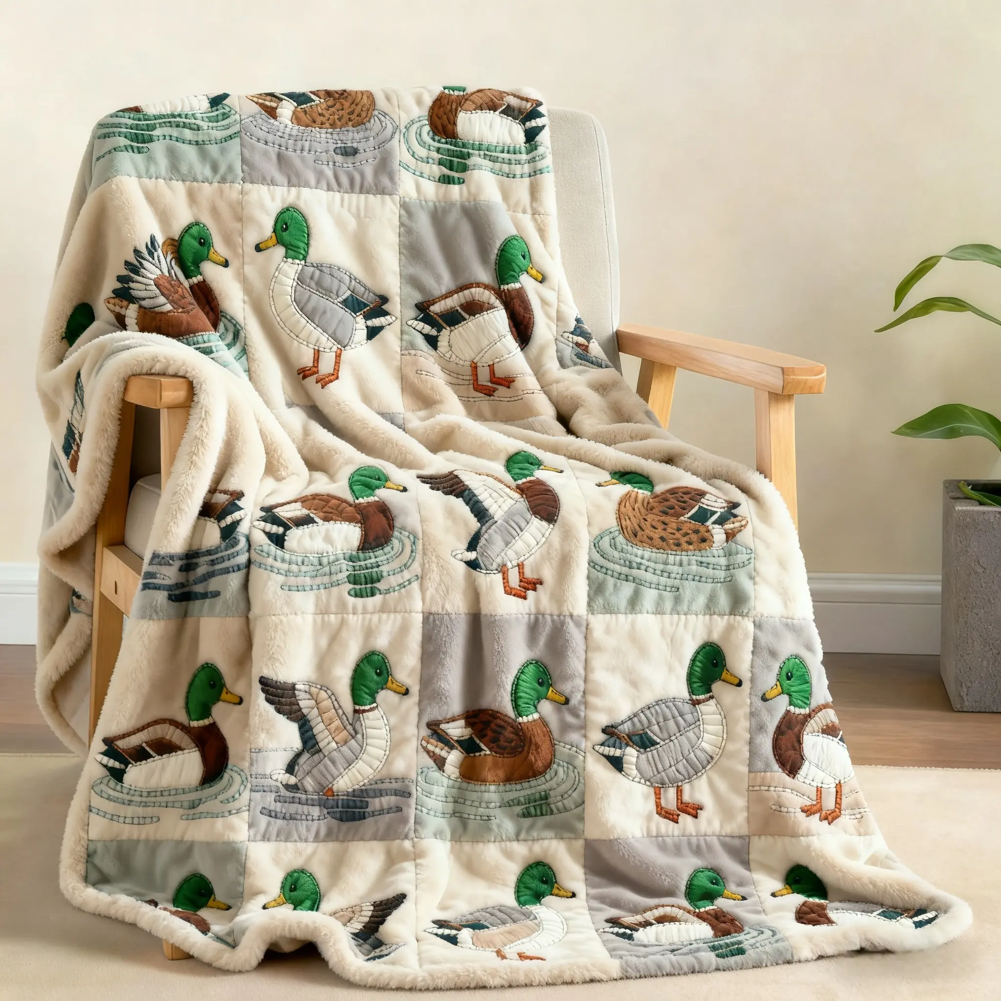 1 piece of quilted parquet swatting in the water and mallard printed flannel blanket Soft Flannel Throw is soft, warm and versatile. It is suitable for sofa beds, office camping, all-season gifts