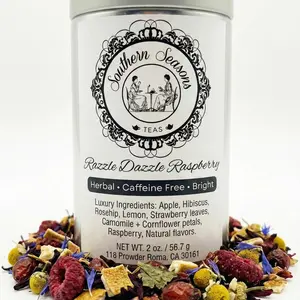 Bold Fruit-Forward 'Razzle Dazzle Raspberry' Herbal Tea | Loose Leaf 2oz Herbal Caffeine-Free Berry Infusion | Southern Seasons Teas