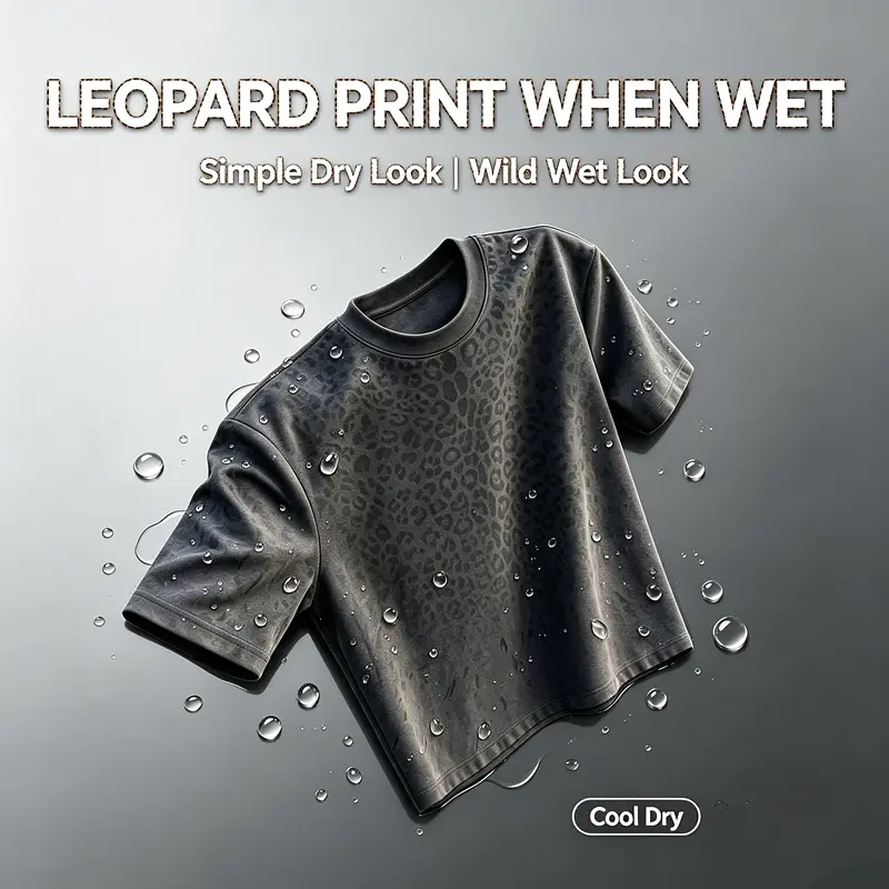 JEVPE Male Cotton Blend Relaxed Cut Sweat-Activated Leopard Print T-Shirt, Quick-Dry Breathable Short-Sleeve Top for Gym Workouts & Universal Sport