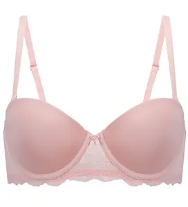 VANEVER Women's Underwired Bra-Convertible Strapless, Delicate Lace Trim, Seamless Smooth Cup, Detachable Straps: Versatile as Bandeau for Evening Gowns/Cocktail Dresses/Parties, Comfortable Lift & Flattering Silhouette, Ideal for Formal & Daily Elegance