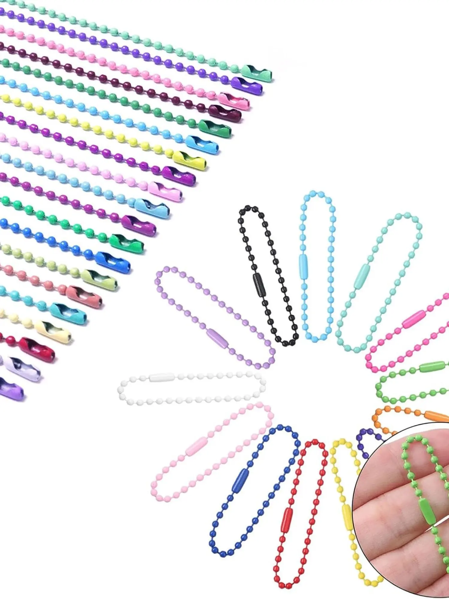 20/100/200 Pcs Ball Bead Chain Keychain Dog Tag Necklace Chains 4.7 inch 2.4mm Beading Supplies for Jewelry Making Beads for Crafts Metal Ball Bead Chain with Connector for Key Craft DIY Jewelry Making Beading Making