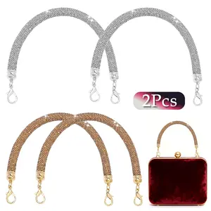 2Pcs Short Bag Straps 11.8inch Sparkly Rhinestone Bag Handle Replacement Chain Strap for DIY Handbag Bag Parts Accessories