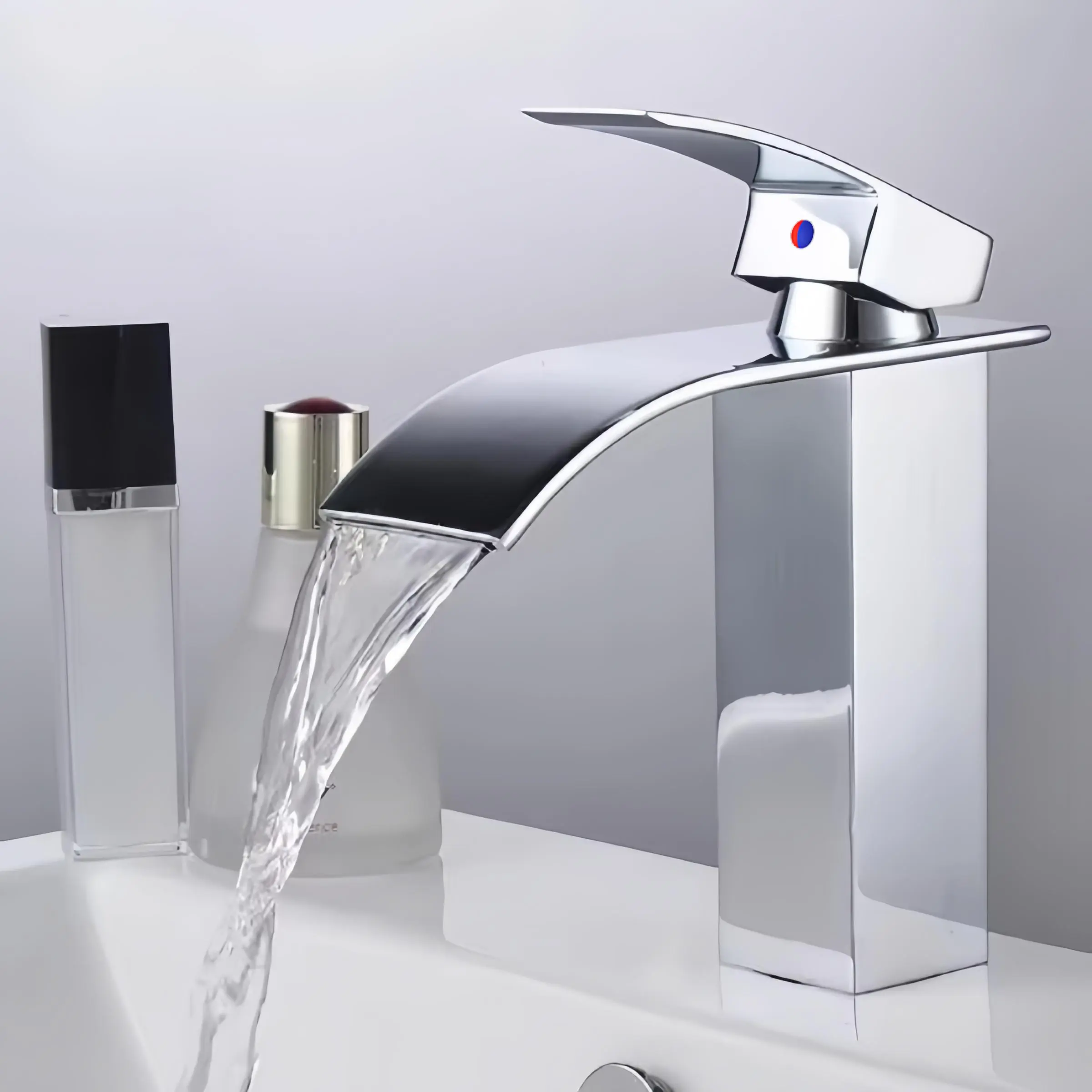 Waterfall Style Stainless Steel High Low Faucet, Silver Color Cold Hot Dual Switch, Bathroom Sink Tap, Home Bath Decor, Waterfall Faucet For Bathroom Sink, Faucets For Bathroom Sinks