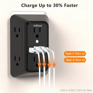 10 IN 1 Wall Outlet Extender Surge Protector, Power Socket Extender, 6 Versatile Outlets And 4 USB Ports (Including 2 USB-C), USB Multi Plug, Wide Space AC Outlets for Business, Library Mall Cafe ,Offices, Homes