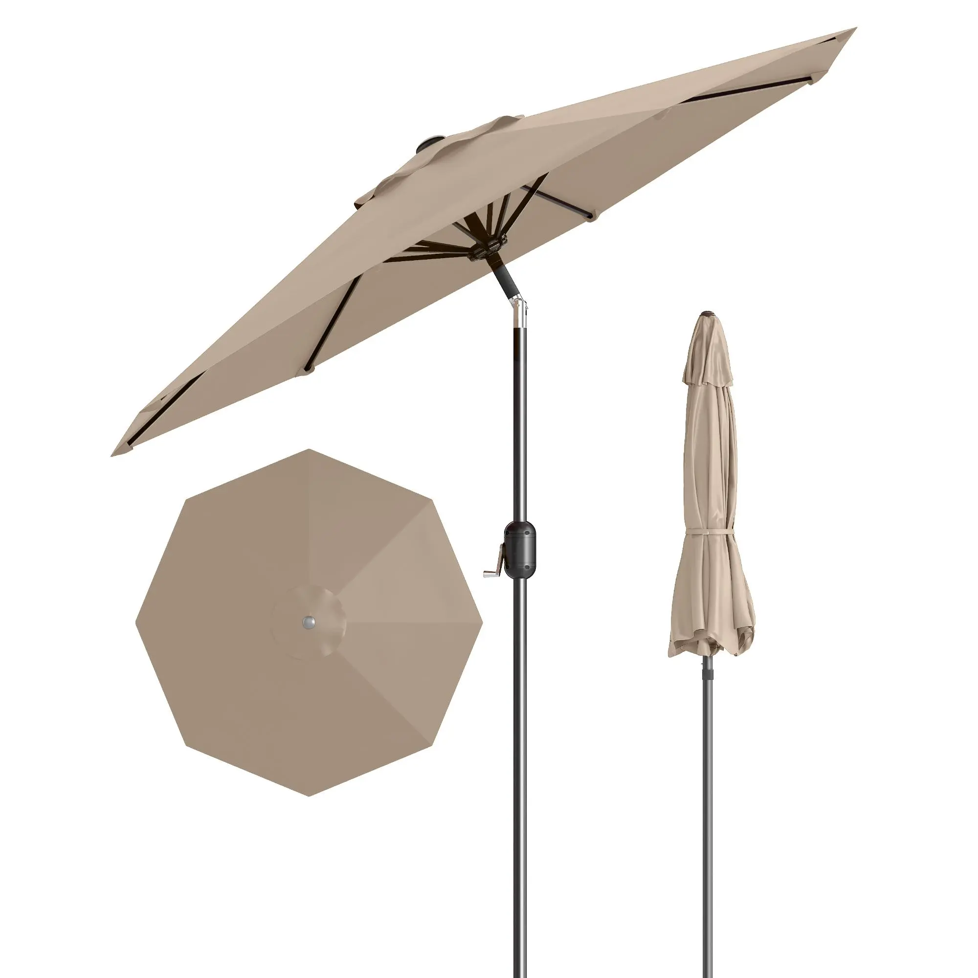 Patio Umbrella, 9ft Table Umbrella Outdoor Patio with Crank Lift & Push Button Tilt, 8 Sturdy Ribs for Deck, Yard big beach backyard
