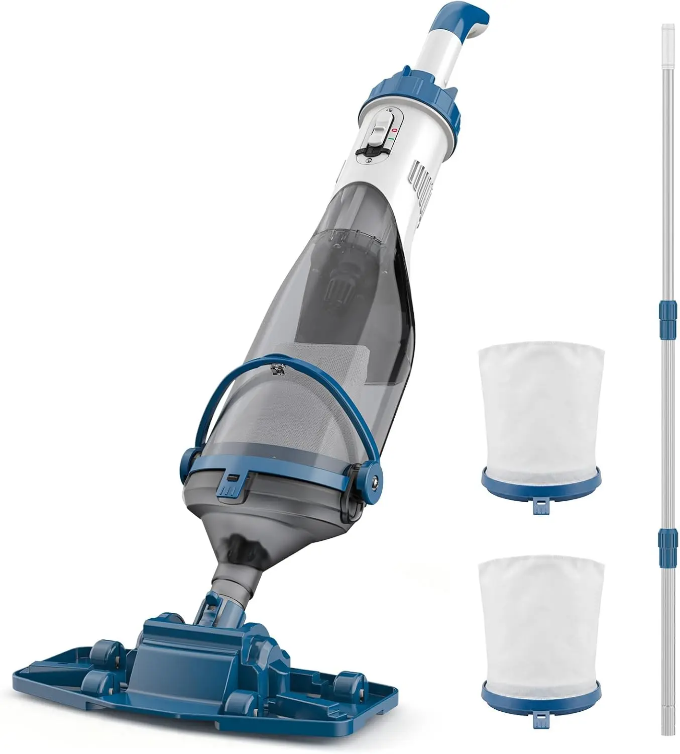 Pool Vacuum - Cordless Cleaning with 18.5 GPM Suction, 60-Min Runtime, 13.4-Inch Head and 59-Inch Telescopic Pole - Handheld Pool Cleaner for Above-Ground and In-Ground Pools, Spas, Hot Tubs - Rechargeable Pool Vacuum for Leaf and Sand Cleanup