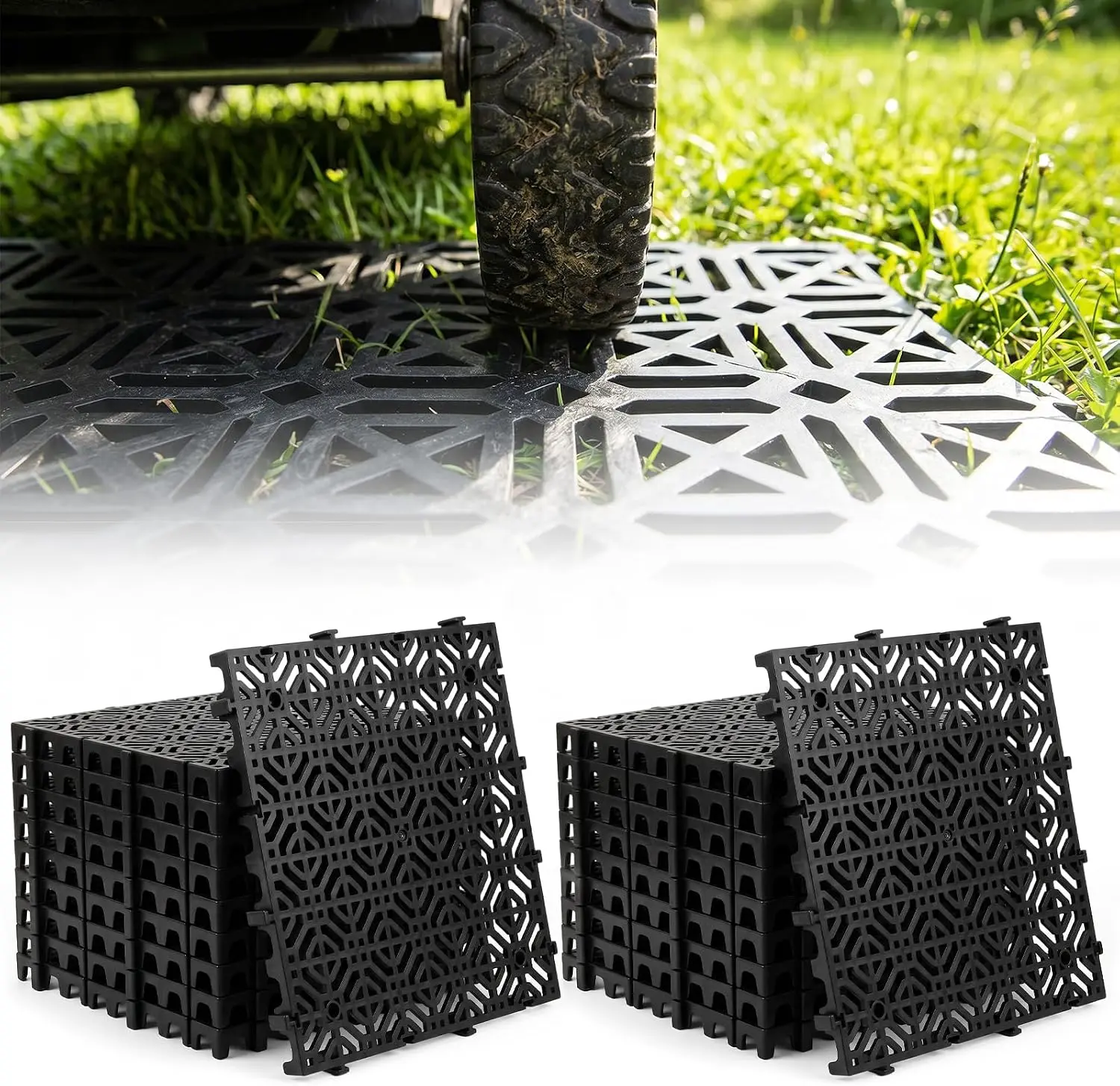 Ground Protection Mats 20 Pack, 15.7 x 15.7 in Interlocking Grid | Black 1.18 in Thick Drainage Pavers for Lawn, Gravel, Parking, Paths and Outdoor Event Flooring