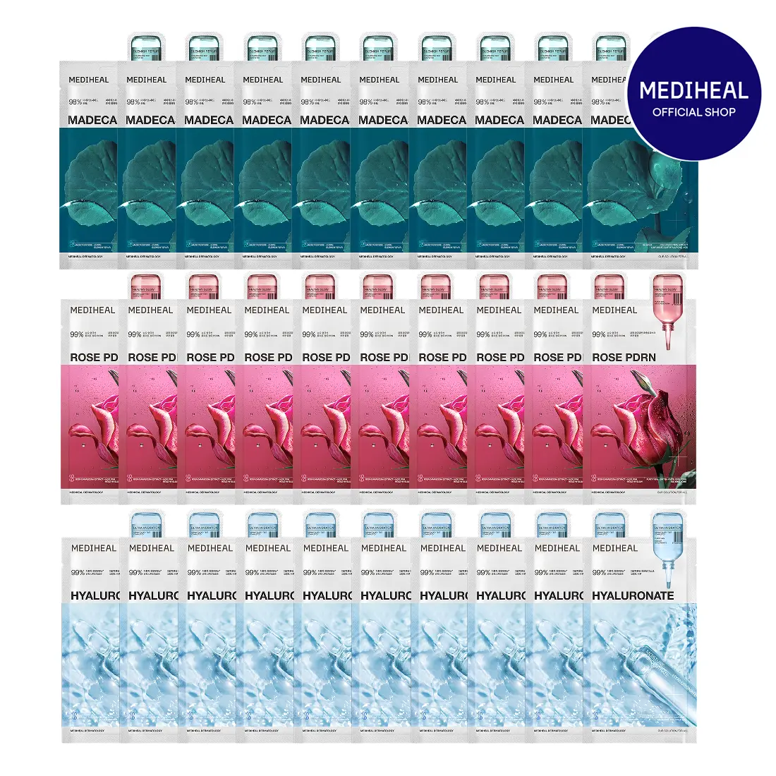 [Mediheal] 30-Day Skin Recovery Mask Set | Blemish Repair + Healthy Glow + Ultra Hydration | Dark Spot, Redness & Dry Skin Care | Sheet Masks | Korean Skincare