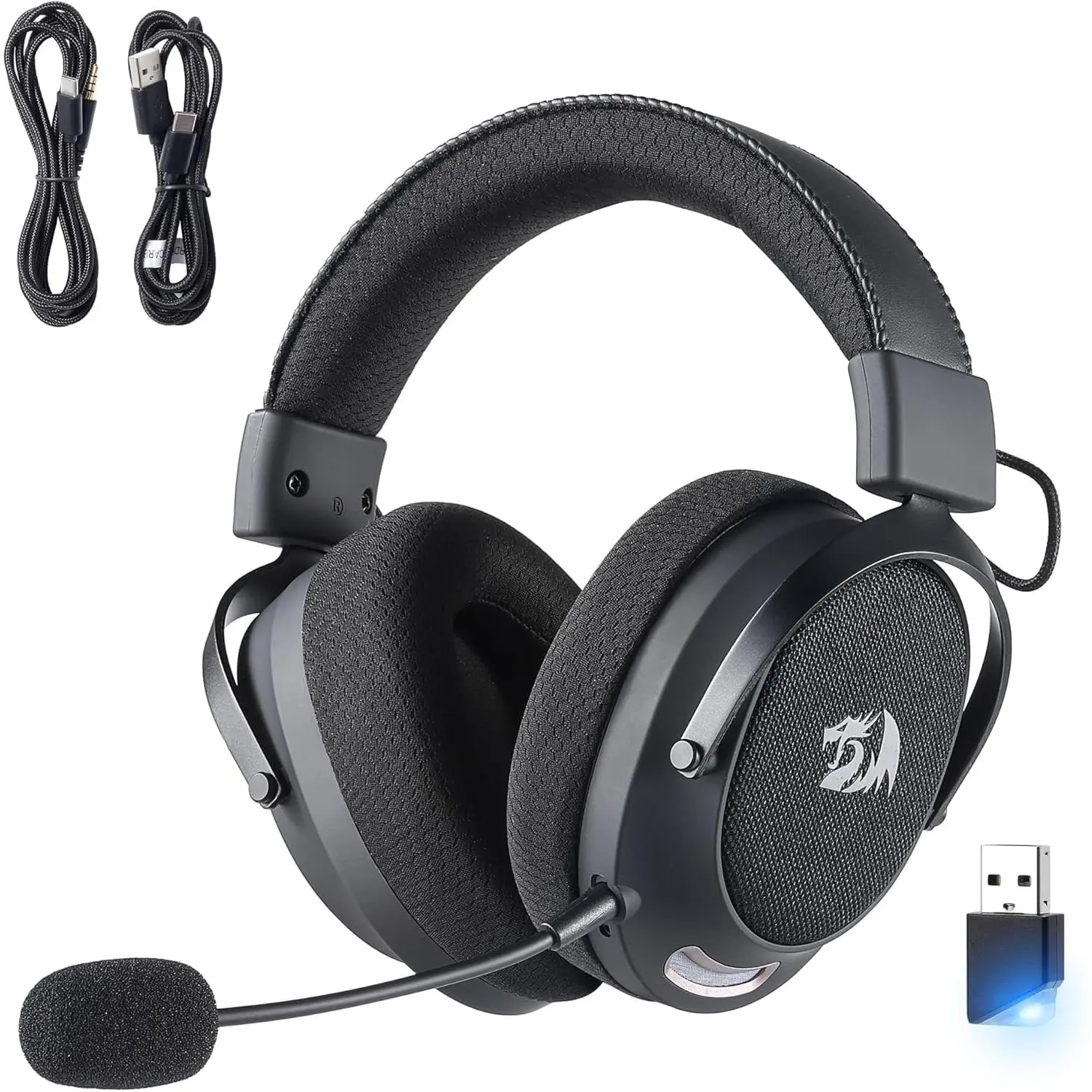 Redragon H858 3-Mode Wireless Gaming Headset - Over-the-Ear Multi-Platform Headphones with 7.1 Surround Sound, 53 mm Drivers, Memory Foam Ear Pads, Detachable Noise-Canceling Microphone, Fast Charging for PC/PS5/NS,Mobile