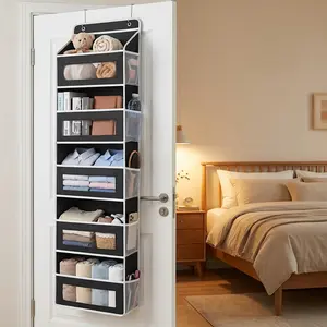 Over-the-Door Organizer, 5-tier, large capacity, heavy-duty hanging storage with 5 large pockets and side pockets; supports up to 44–60 lb; anti-tilt design for bedroom, bathroom, closet, dorm; space-saving door organizer for clothes, baby items, pantry e