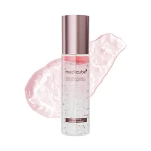 [Official Medicube Partner] Pink PDRN Collagen Glow Jelly Mist Serum 100ml - Dual-Texture Mist Serum with Niacinamide, Glutathione, Ceramide & Hyaluronic Acid