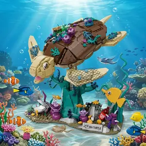 1271PCS Sea Turtle Building Blocks Set - Marine Life Aquarium Model Bricks, Adult Creative Decor, Ocean-Themed MOC Toy Gift with Flash Cards