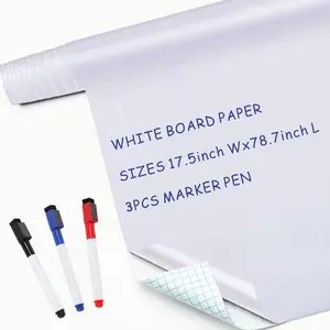 White Board Paper - 17.3" x 78.7" (6.5 ) - Self-Adhesive Dry Erase Board Sheet Sticker Removable Wall  for , Office, School & Home with 3 count Marker Pen