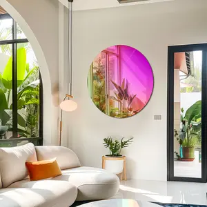 Round Wall Hanging Mirror with Iridescent Effect Rainbow Decor for Living Room Dazzling Wall Glass Mirror Enhance Your Space
