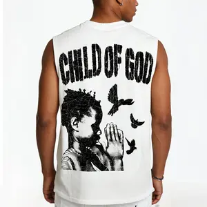 Sopula Studio Men's "Son of God" Peace Prayer Pattern T-Shirt - Loose-fitting Men's Clothing without Sleeves Casual Style  Casual Summer Tshirt