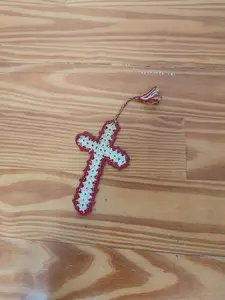 Crocheted Cross Bookmark from Handmade -  Decorative Accessories (Cotton Thread Bookmark, Religious, Handmade, White, Red)