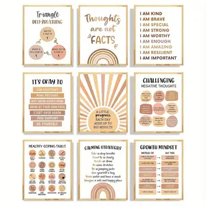 9PCS/Set Stunning Boho Mental Health Inspirational Canvas Print Posters - Vibrant Psychology Artwork for Wall Decoration - Perfect for Living Room, Bedroom, Bathroom, Office，Frameless, Personalized Wall Art, Vintage Wall Art