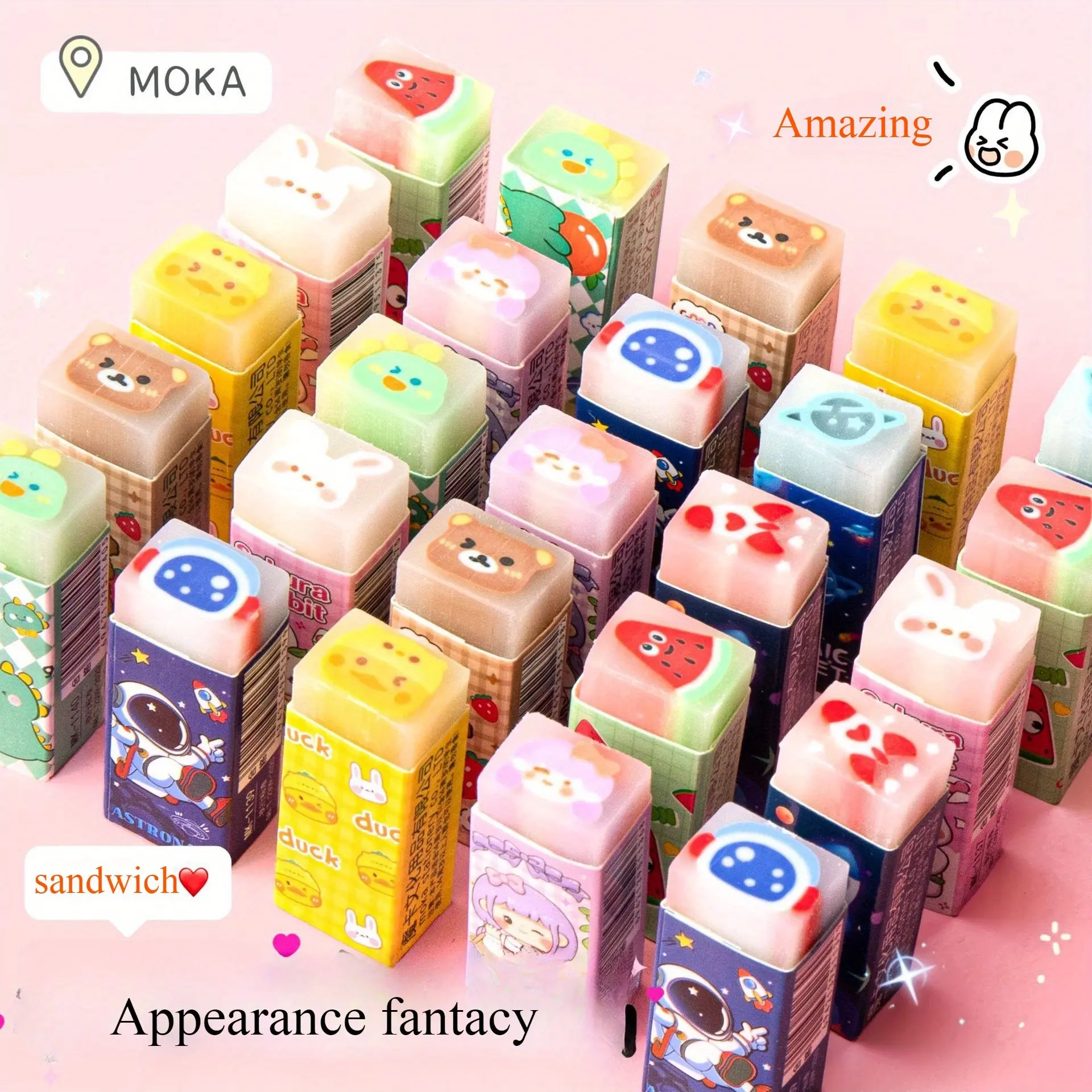 8/16/24pcs Colorful Cartoon Jelly Erasers, Cube Shape No-Trace Shreddable Erasers, Fruit Flower Animal Patterns, Perfect Gift for Students, Study Tool, Writing Stationery, Office Stationery Supplies