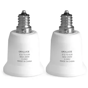 Light Bulb Socket E12 to E26 Adapter, Max 200W 0-250V, Candelabra to Medium / Standard Base, Converter for Ceiling Fans, Chandelier, 2 Pack