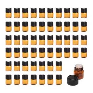 100 Pack 1ml  Glass Mini Essential Oil Bottles Sample Vials with Orifice Reducer & Black Screw Cap, 1/4 Dram Empty Travel Bottle for  Perfume Anointing Oil