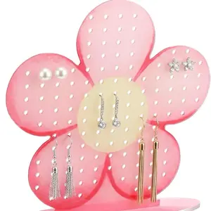 Pink Flower Acrylic Earring Holder Organizer, 112 Holes/ 66 Pairs Earring Display Stand