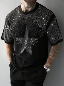 Unisex design featuring a star pattern with water-crystal inlays. A stylish Glam-inspired top, Round neck, that shines with modern design, perfect for showcasing trendy fashion sense. Ideal for casual wear in school or the workplac